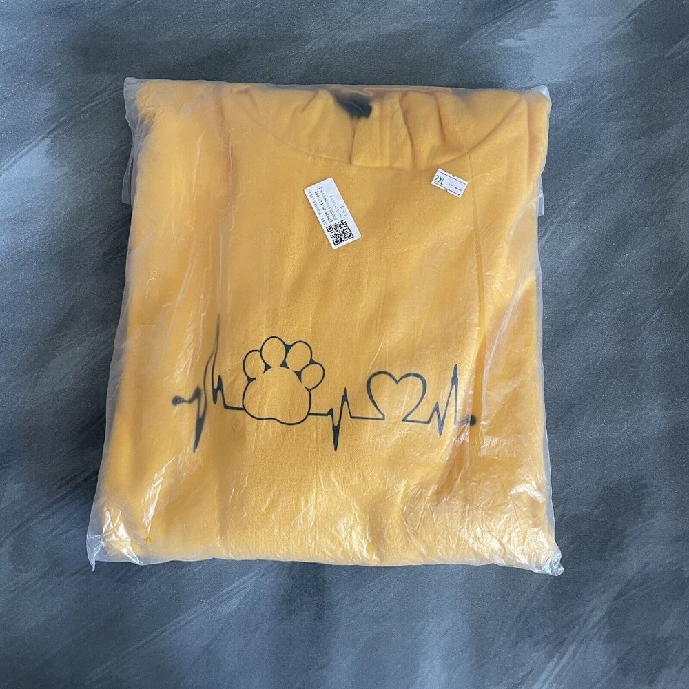 Paw Print Heartbeat Hoodie Gold large Veterinarian Pet Rescue Vet Tech